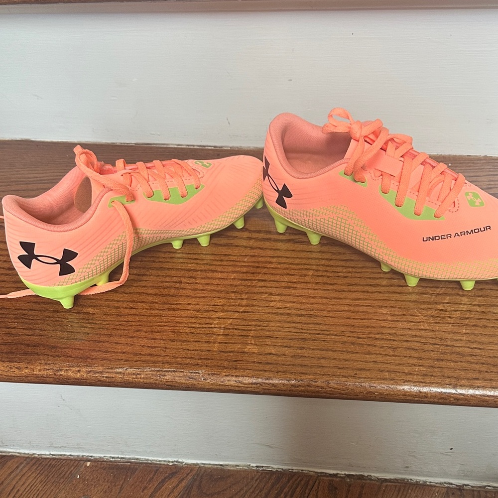 Under Armour Neon Orange and Lime Green Cleats